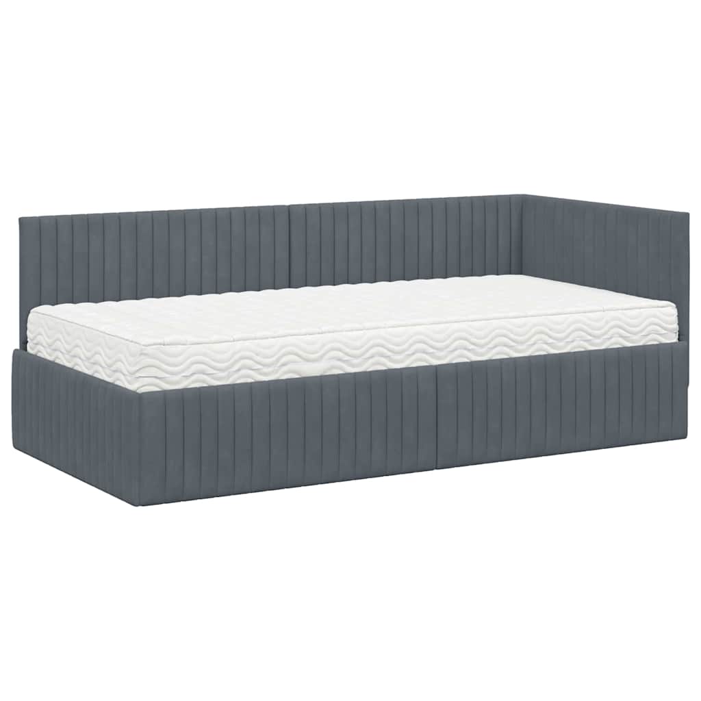 vidaXL Κρεβάτι γωνίας με στρώμα με κεφαλάρι 2 pcs Γκρι Βελούδο