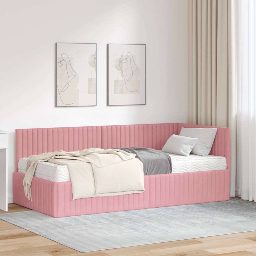 vidaXL Κρεβάτι γωνίας με στρώμα με κεφαλάρι 2 pcs Γκρι Βελούδο