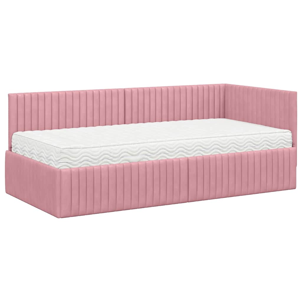 vidaXL Κρεβάτι γωνίας με στρώμα με κεφαλάρι 2 pcs Γκρι Βελούδο