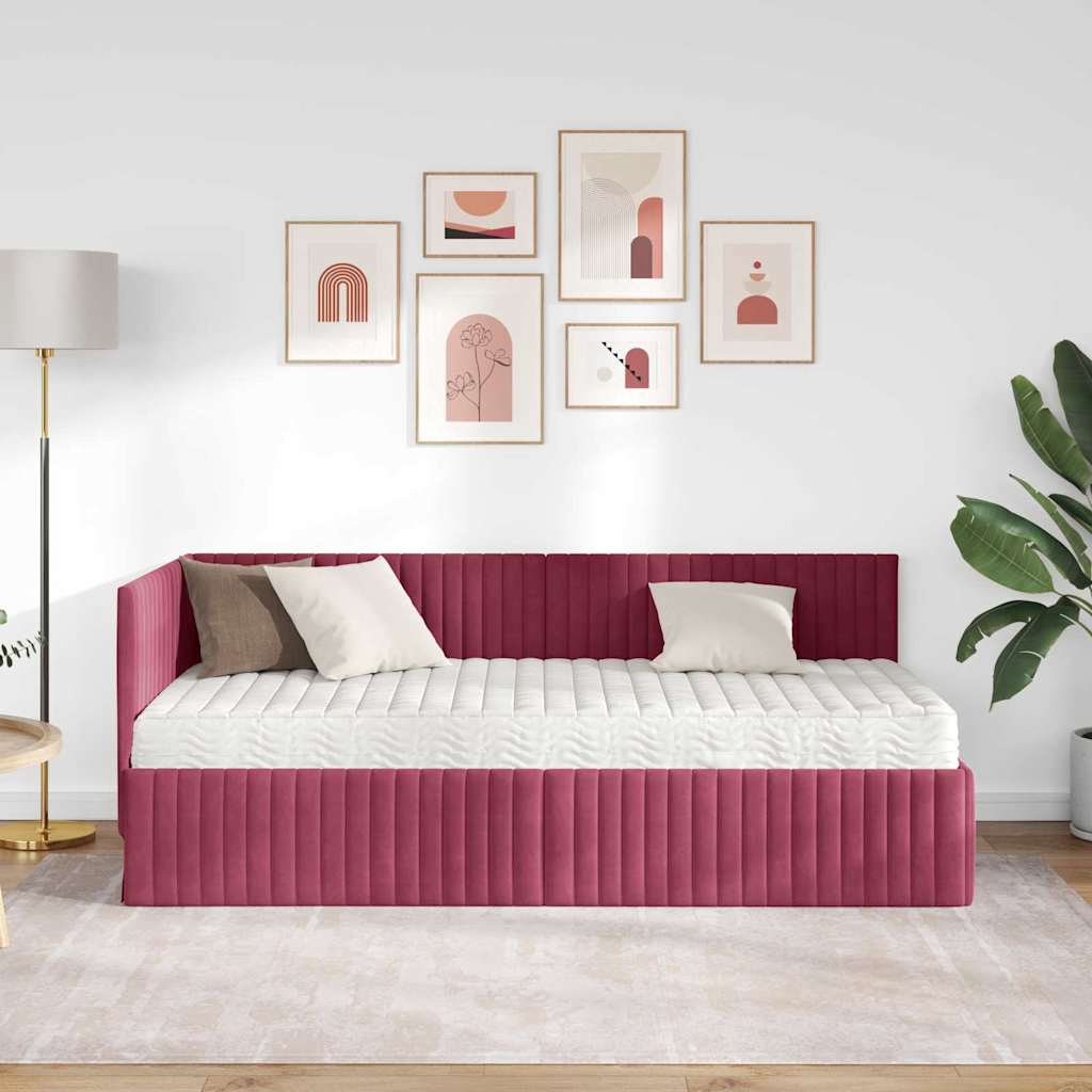 vidaXL Κρεβάτι γωνίας με στρώμα με κεφαλάρι 2 pcs Πράσινο Βελούδο