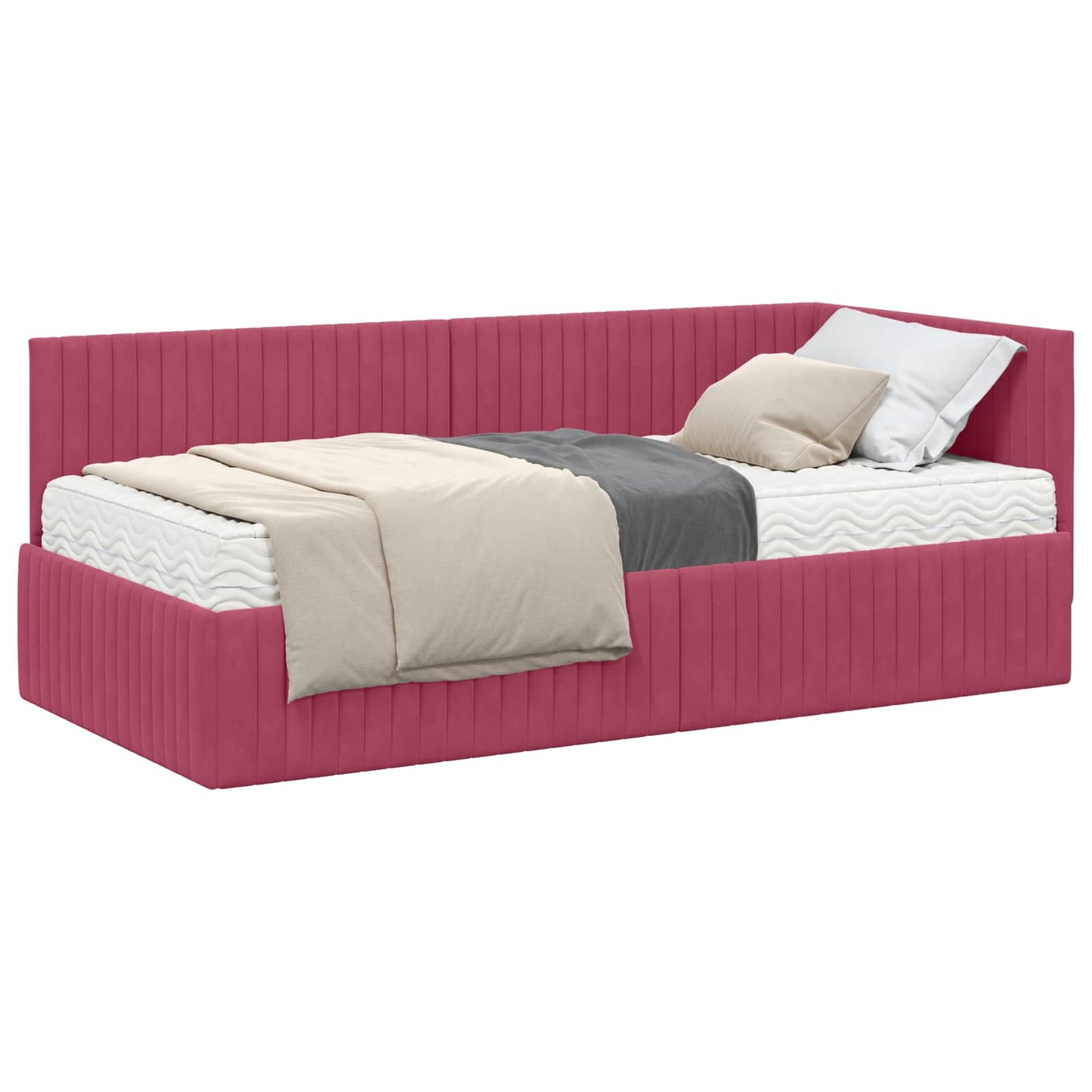 vidaXL Κρεβάτι γωνίας με στρώμα με κεφαλάρι 2 pcs Πράσινο Βελούδο