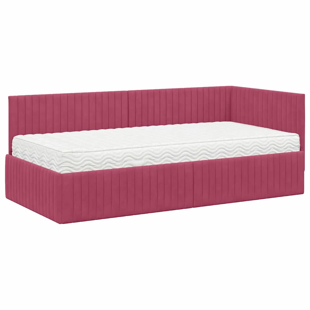 vidaXL Κρεβάτι γωνίας με στρώμα με κεφαλάρι 2 pcs Πράσινο Βελούδο