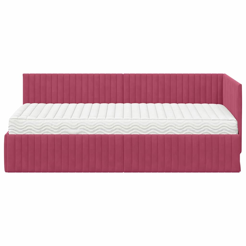 vidaXL Κρεβάτι γωνίας με στρώμα με κεφαλάρι 2 pcs Πράσινο Βελούδο