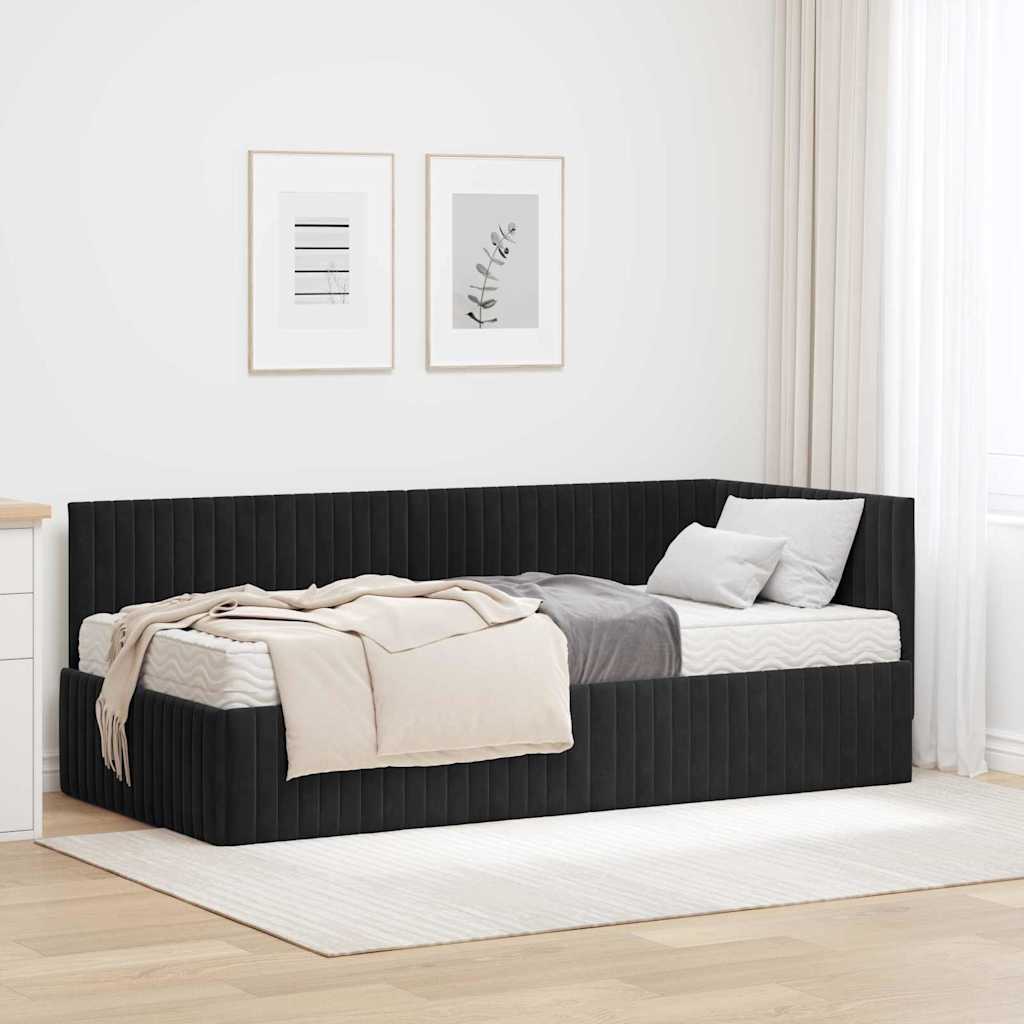 vidaXL Κρεβάτι γωνίας με στρώμα με κεφαλάρι 2 pcs Μαύρο Βελούδο