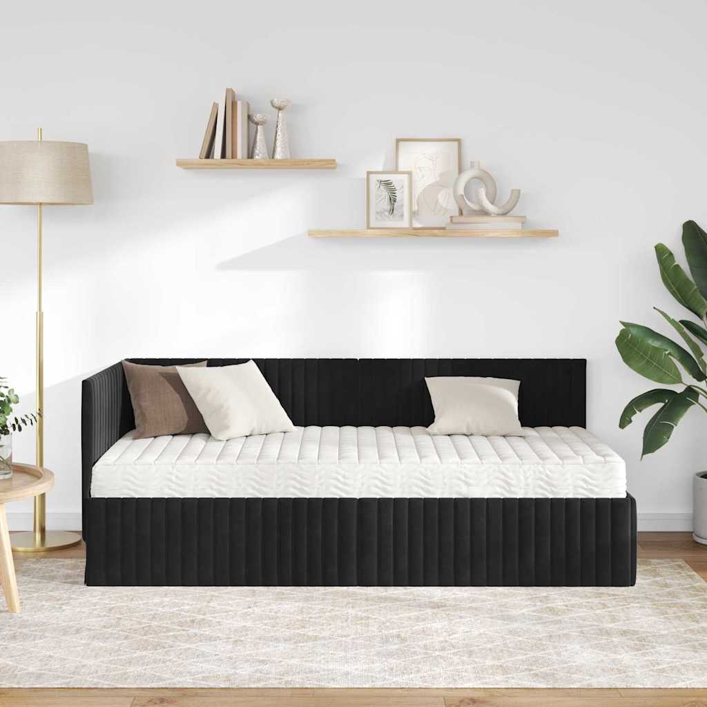 vidaXL Κρεβάτι γωνίας με στρώμα με κεφαλάρι 2 pcs Μαύρο Βελούδο