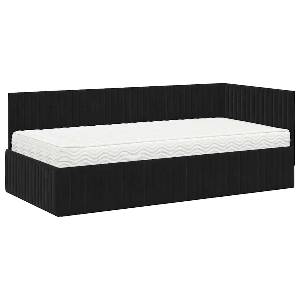 vidaXL Κρεβάτι γωνίας με στρώμα με κεφαλάρι 2 pcs Μαύρο Βελούδο