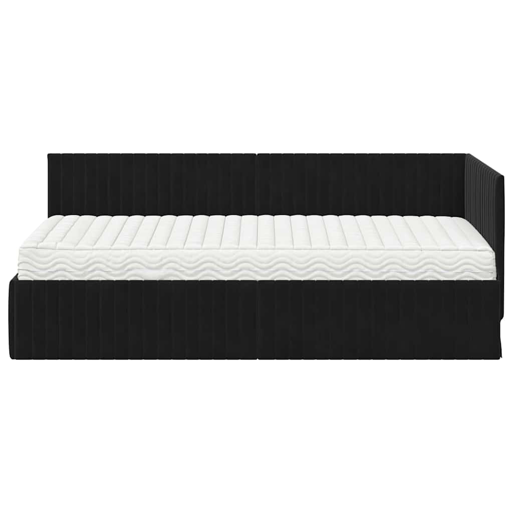 vidaXL Κρεβάτι γωνίας με στρώμα με κεφαλάρι 2 pcs Μαύρο Βελούδο
