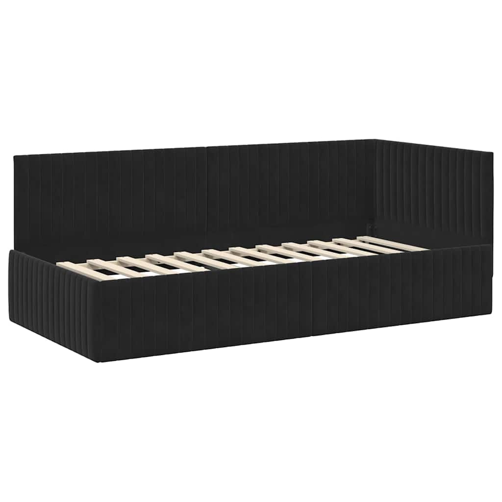 vidaXL Κρεβάτι γωνίας με στρώμα με κεφαλάρι 2 pcs Μαύρο Βελούδο