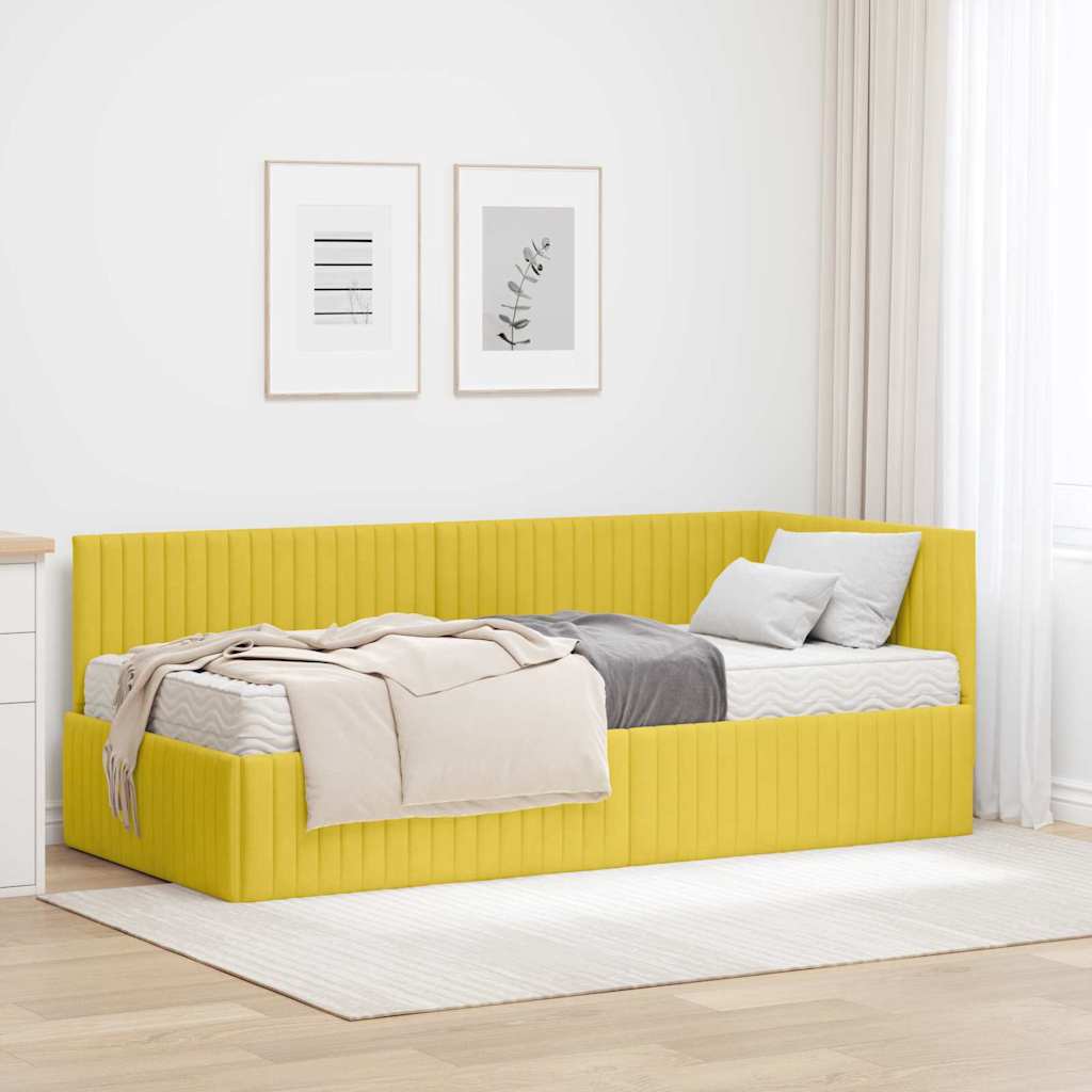 vidaXL Κρεβάτι γωνίας με στρώμα με κεφαλάρι 2 pcs Κίτρινο Βελούδο