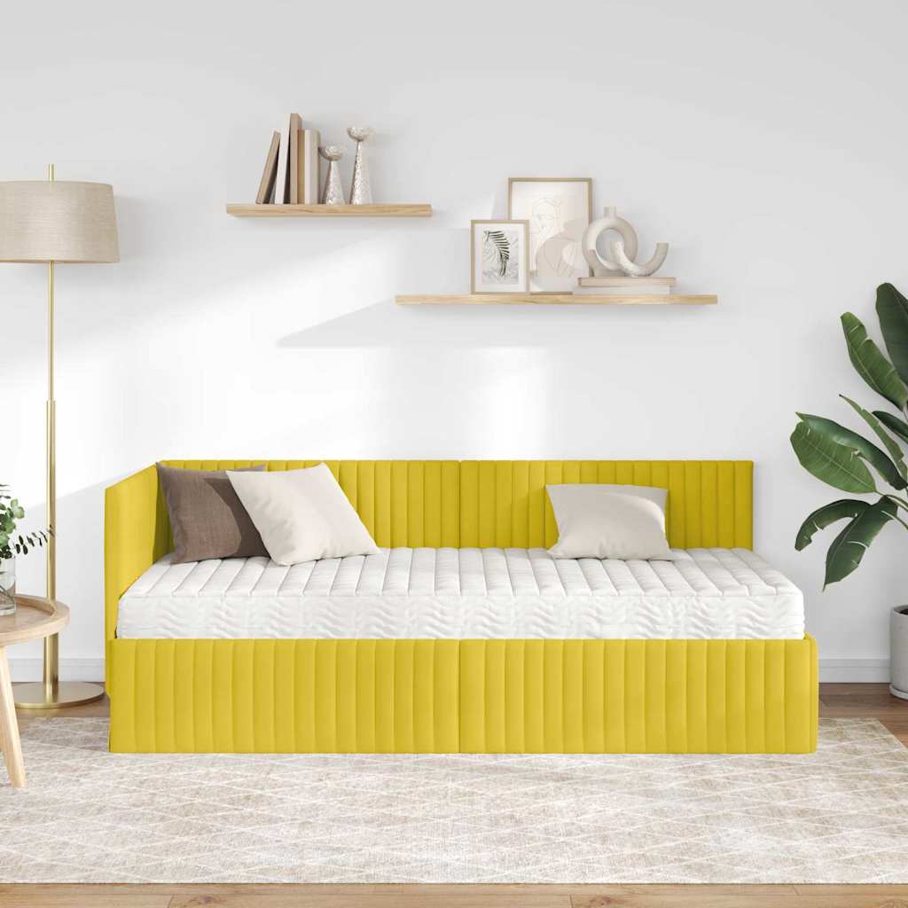 vidaXL Κρεβάτι γωνίας με στρώμα με κεφαλάρι 2 pcs Κίτρινο Βελούδο