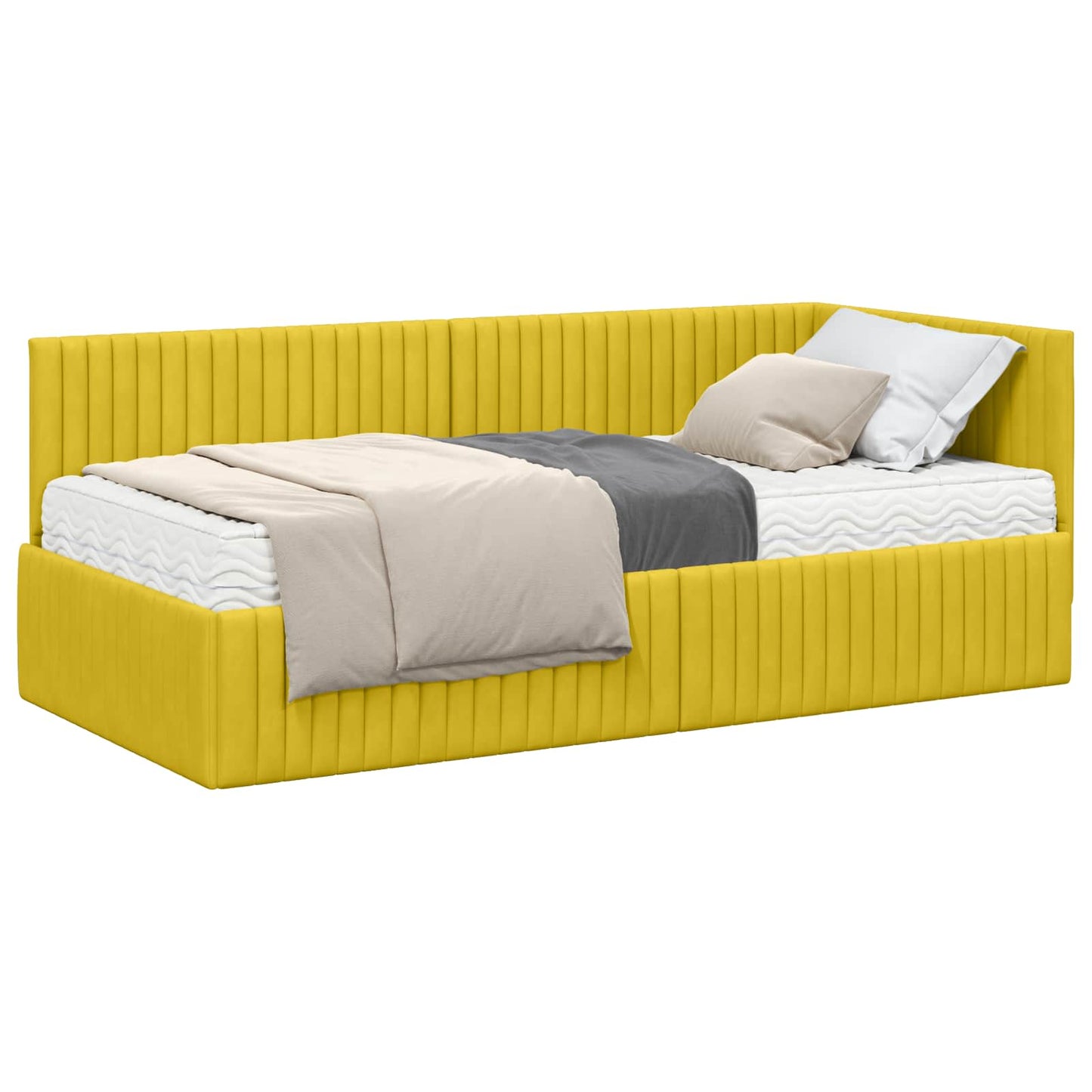 vidaXL Κρεβάτι γωνίας με στρώμα με κεφαλάρι 2 pcs Κίτρινο Βελούδο