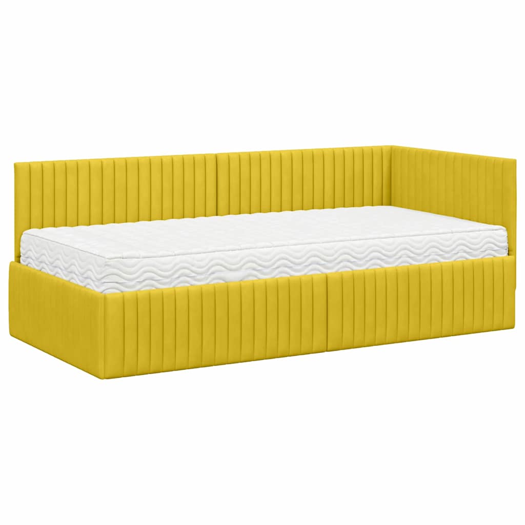 vidaXL Κρεβάτι γωνίας με στρώμα με κεφαλάρι 2 pcs Κίτρινο Βελούδο