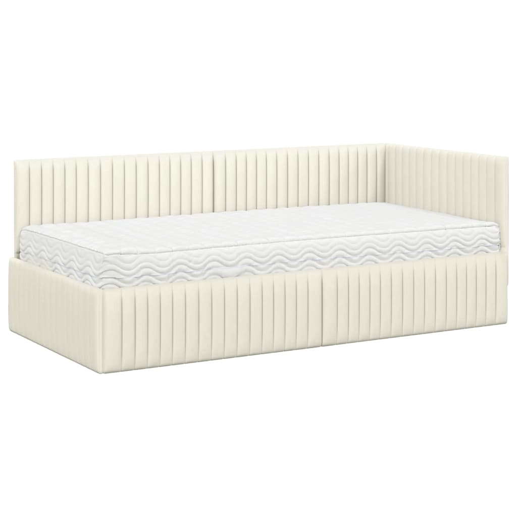 vidaXL Κρεβάτι γωνίας με στρώμα 2 pcs Κρεμ Βελούδο