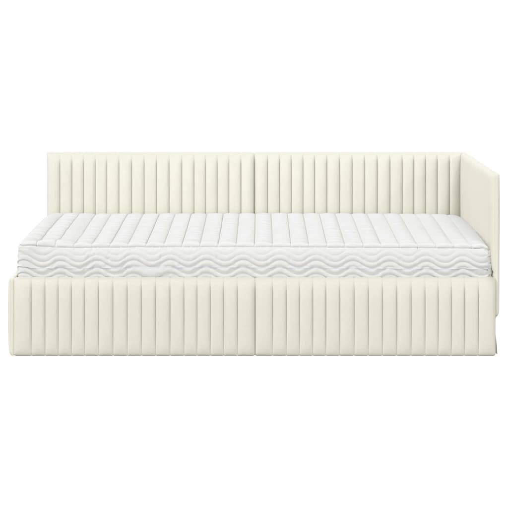 vidaXL Κρεβάτι γωνίας με στρώμα 2 pcs Κρεμ Βελούδο