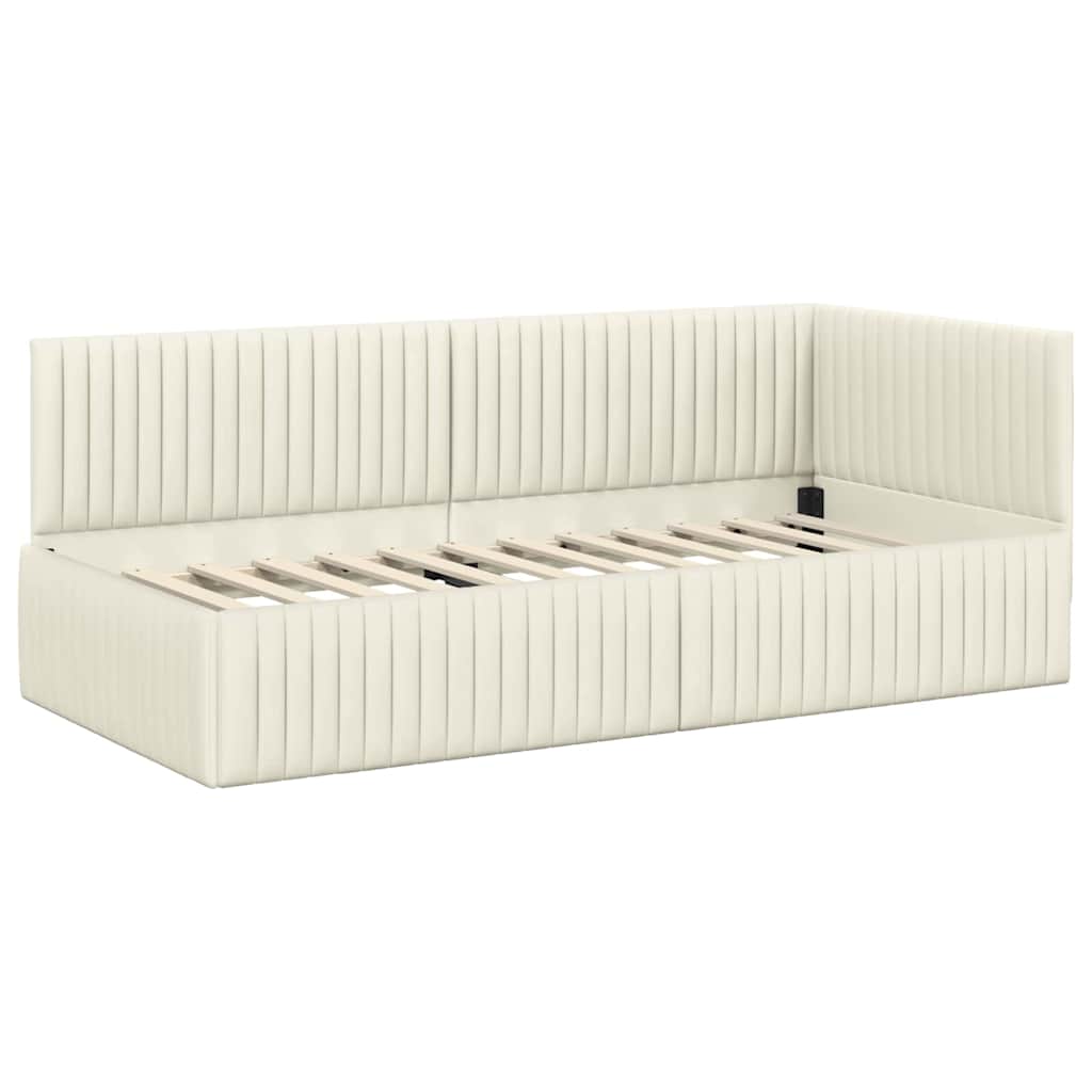 vidaXL Κρεβάτι γωνίας με στρώμα 2 pcs Κρεμ Βελούδο