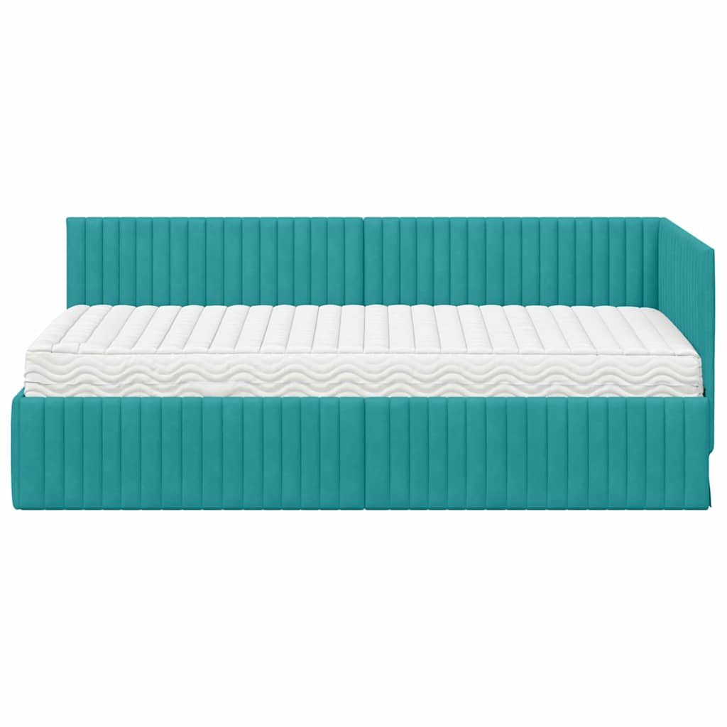 vidaXL Κρεβάτι γωνίας με στρώμα με κεφαλάρι 2 pcs Τιρκουάζ Βελούδο