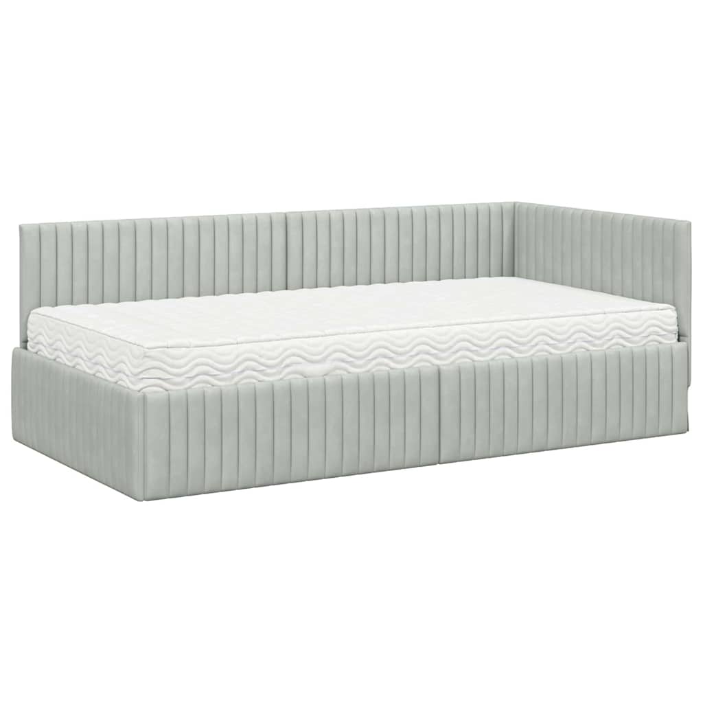vidaXL Κρεβάτι γωνίας με στρώμα με κεφαλάρι 2 pcs Ανοιχτό γκρι Βελούδο
