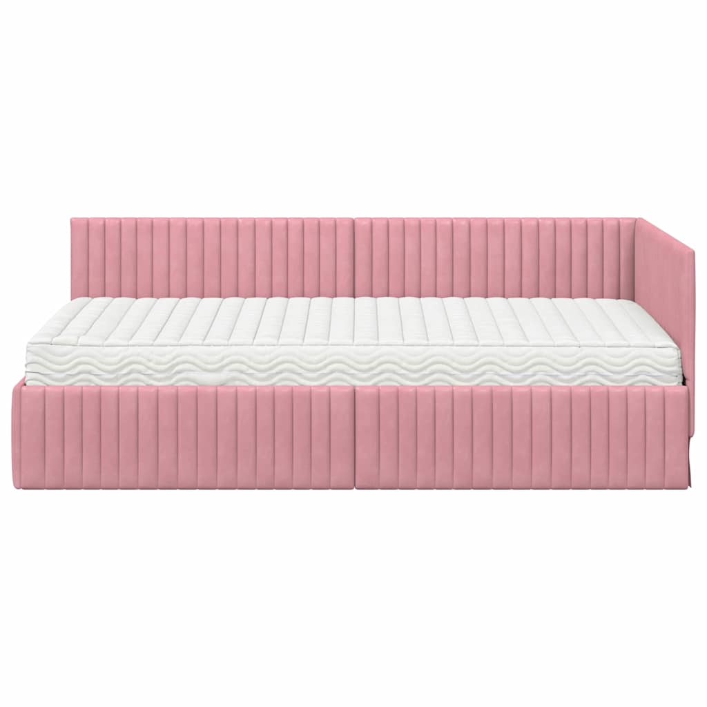 vidaXL Κρεβάτι γωνίας με στρώμα με κεφαλάρι 2 pcs Γκρι Βελούδο