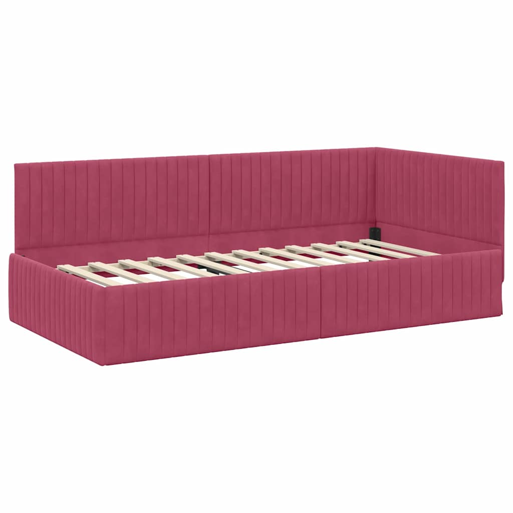 vidaXL Κρεβάτι γωνίας με στρώμα με κεφαλάρι 2 pcs Πράσινο Βελούδο