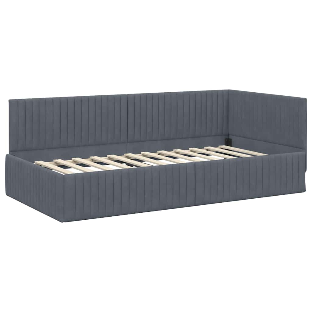 vidaXL Κρεβάτι γωνίας με στρώμα με κεφαλάρι 2 pcs Γκρι Βελούδο