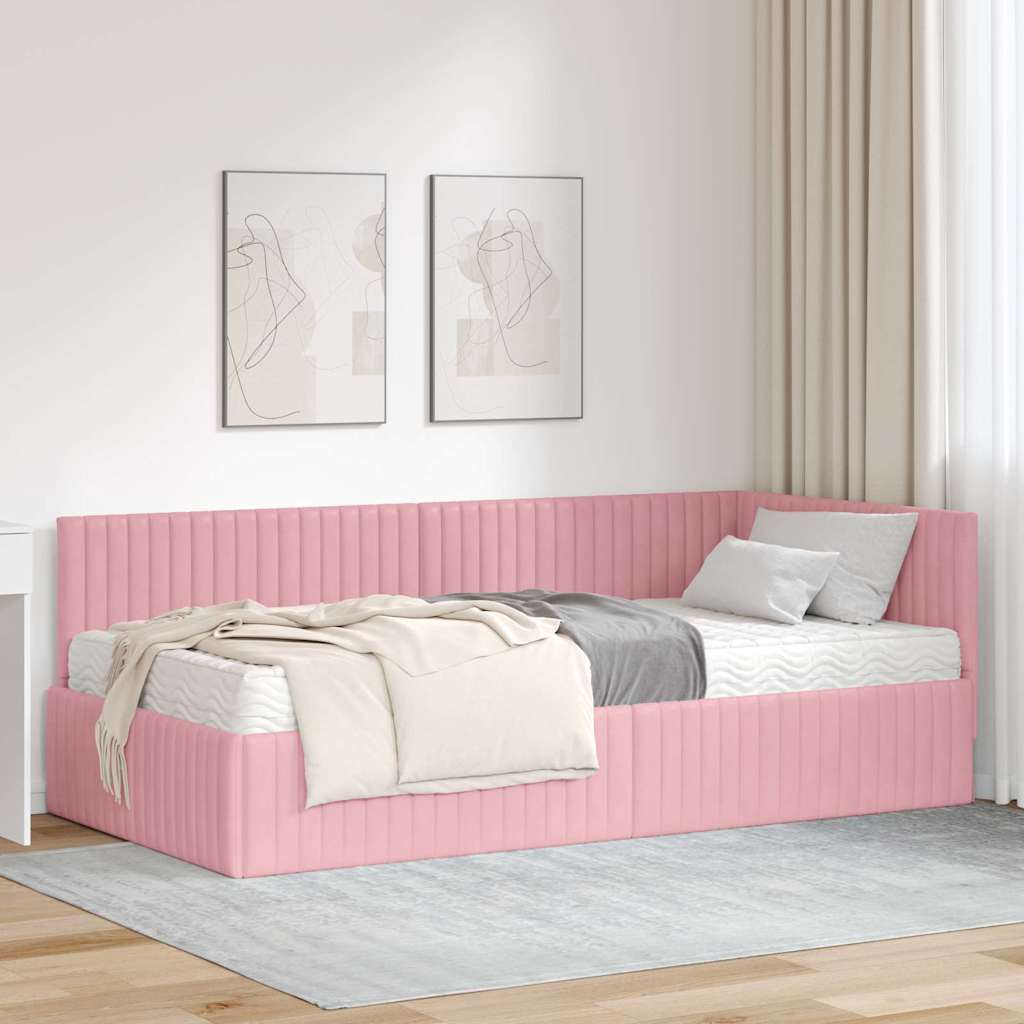 vidaXL Κρεβάτι γωνίας με στρώμα με κεφαλάρι 2 pcs Γκρι Βελούδο