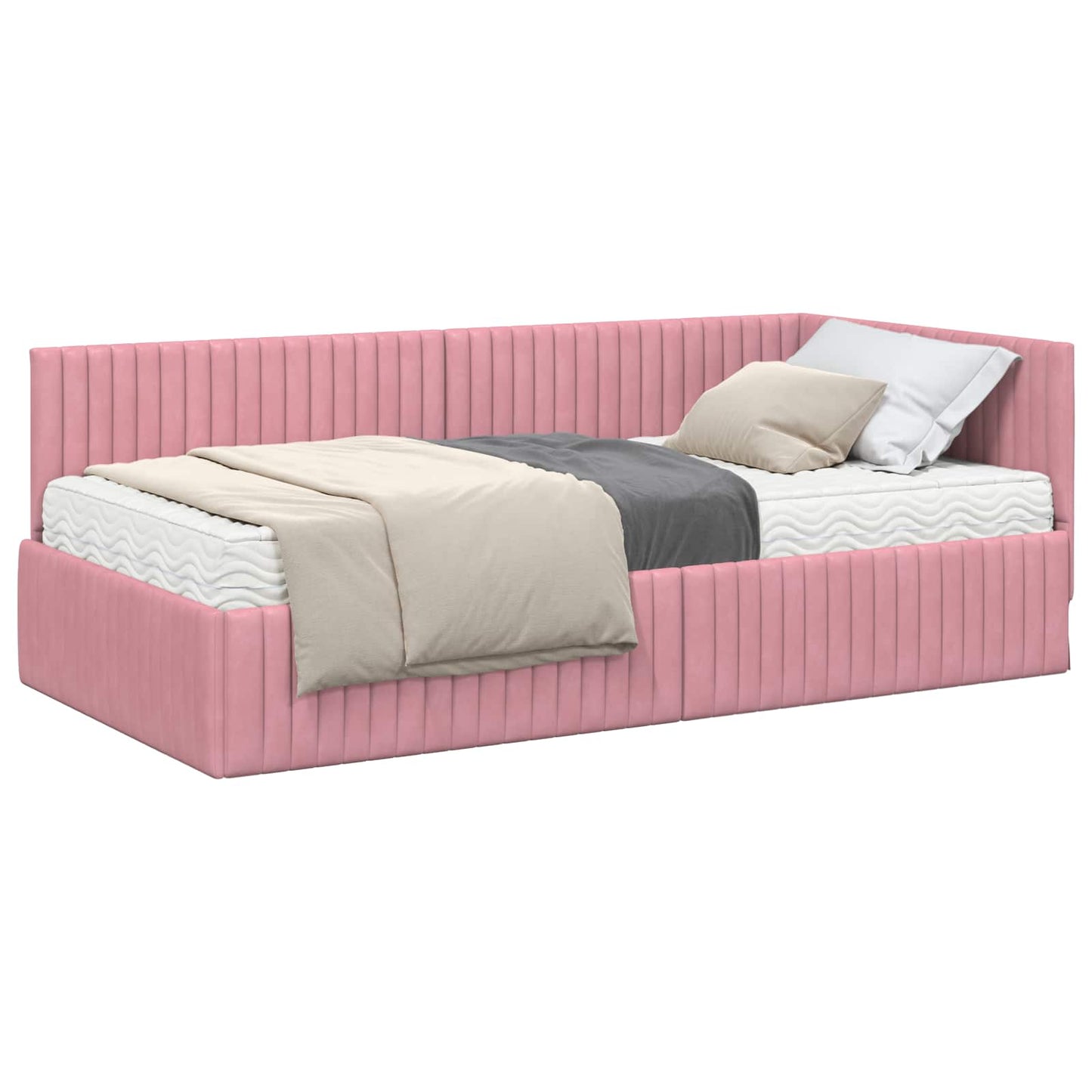 vidaXL Κρεβάτι γωνίας με στρώμα με κεφαλάρι 2 pcs Γκρι Βελούδο