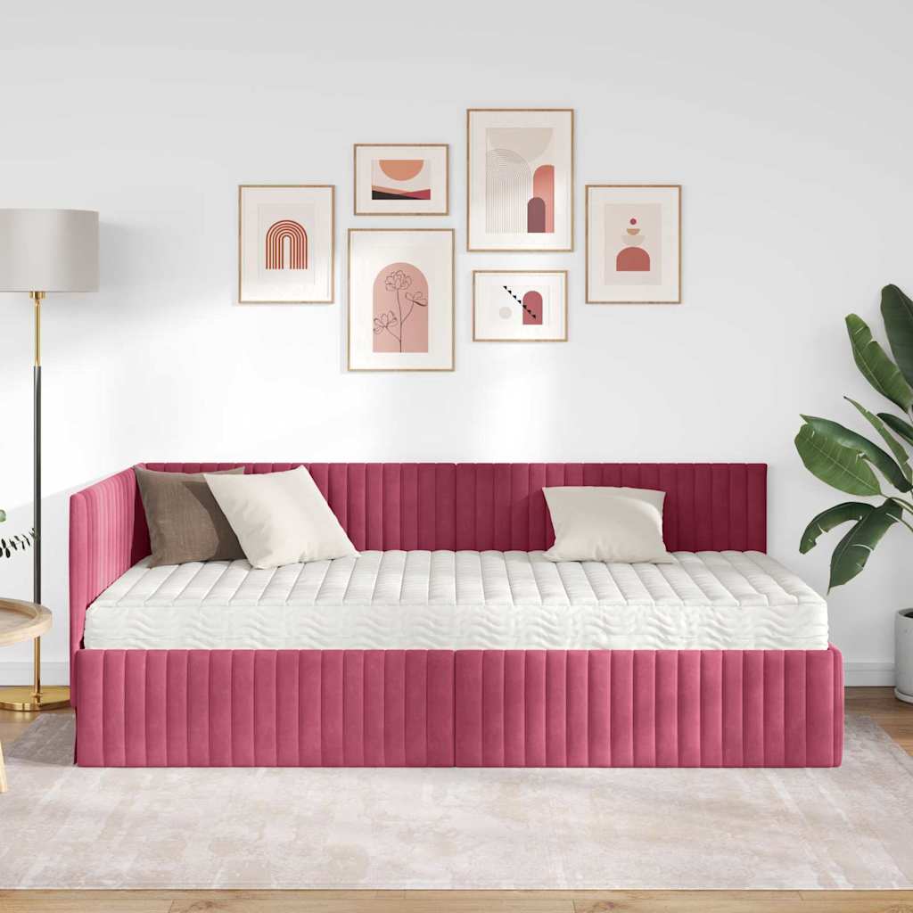 vidaXL Κρεβάτι γωνίας με στρώμα με κεφαλάρι 2 pcs Πράσινο Βελούδο