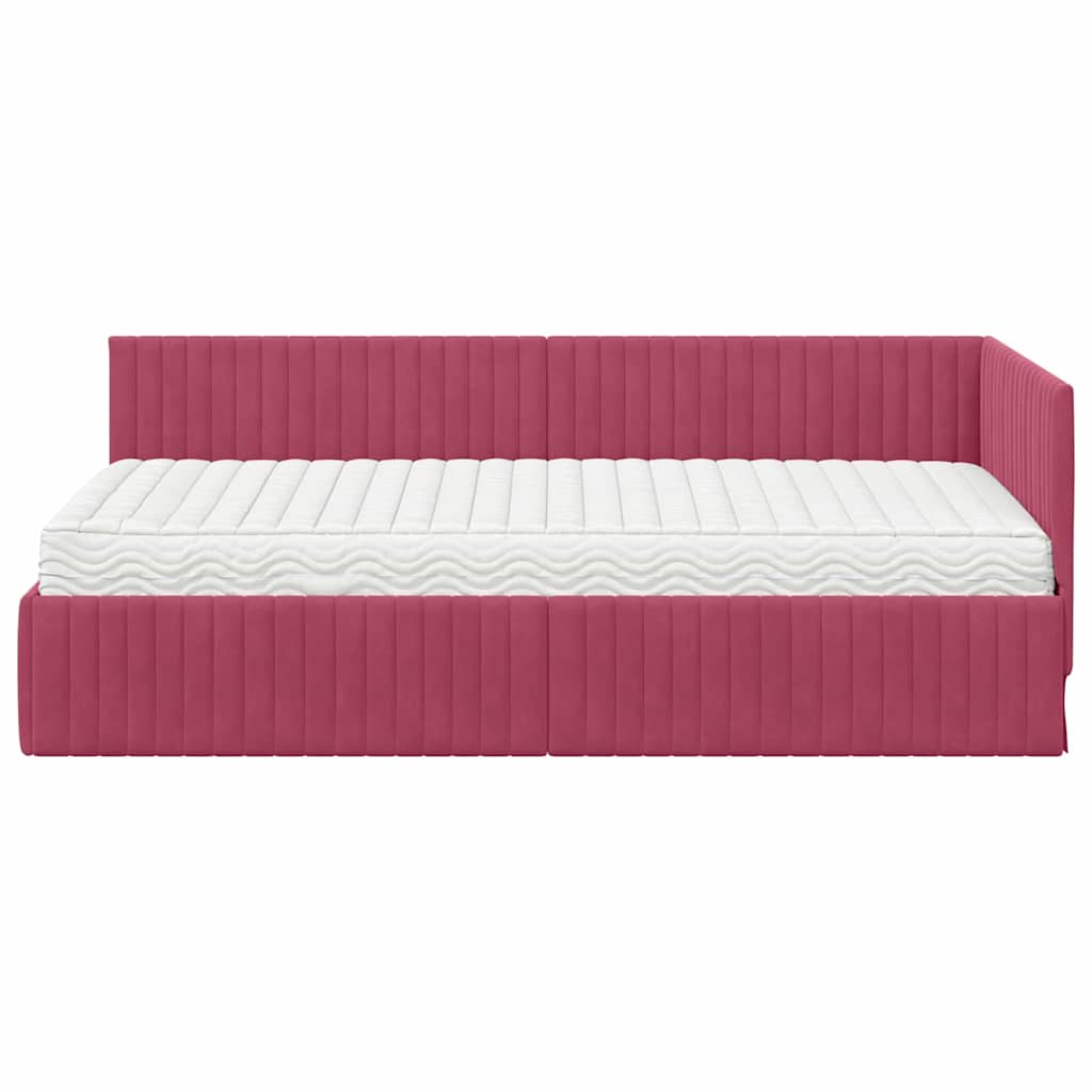 vidaXL Κρεβάτι γωνίας με στρώμα με κεφαλάρι 2 pcs Πράσινο Βελούδο