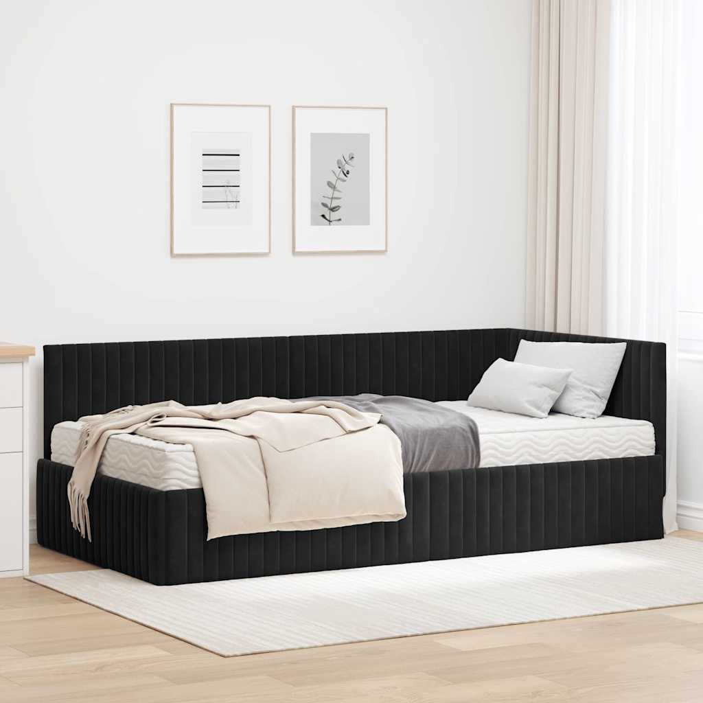 vidaXL Κρεβάτι γωνίας με στρώμα με κεφαλάρι 2 pcs Μαύρο Βελούδο