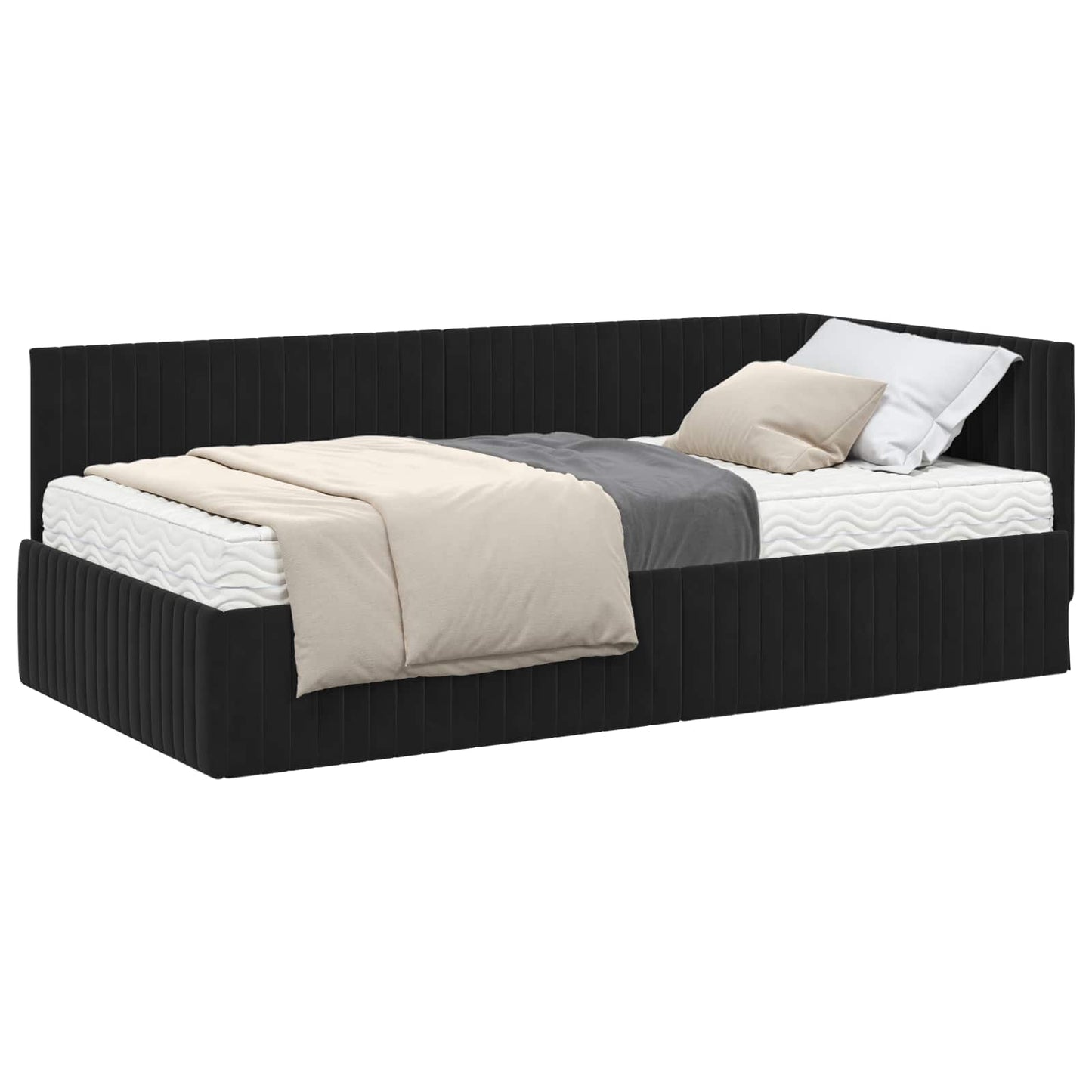 vidaXL Κρεβάτι γωνίας με στρώμα με κεφαλάρι 2 pcs Μαύρο Βελούδο