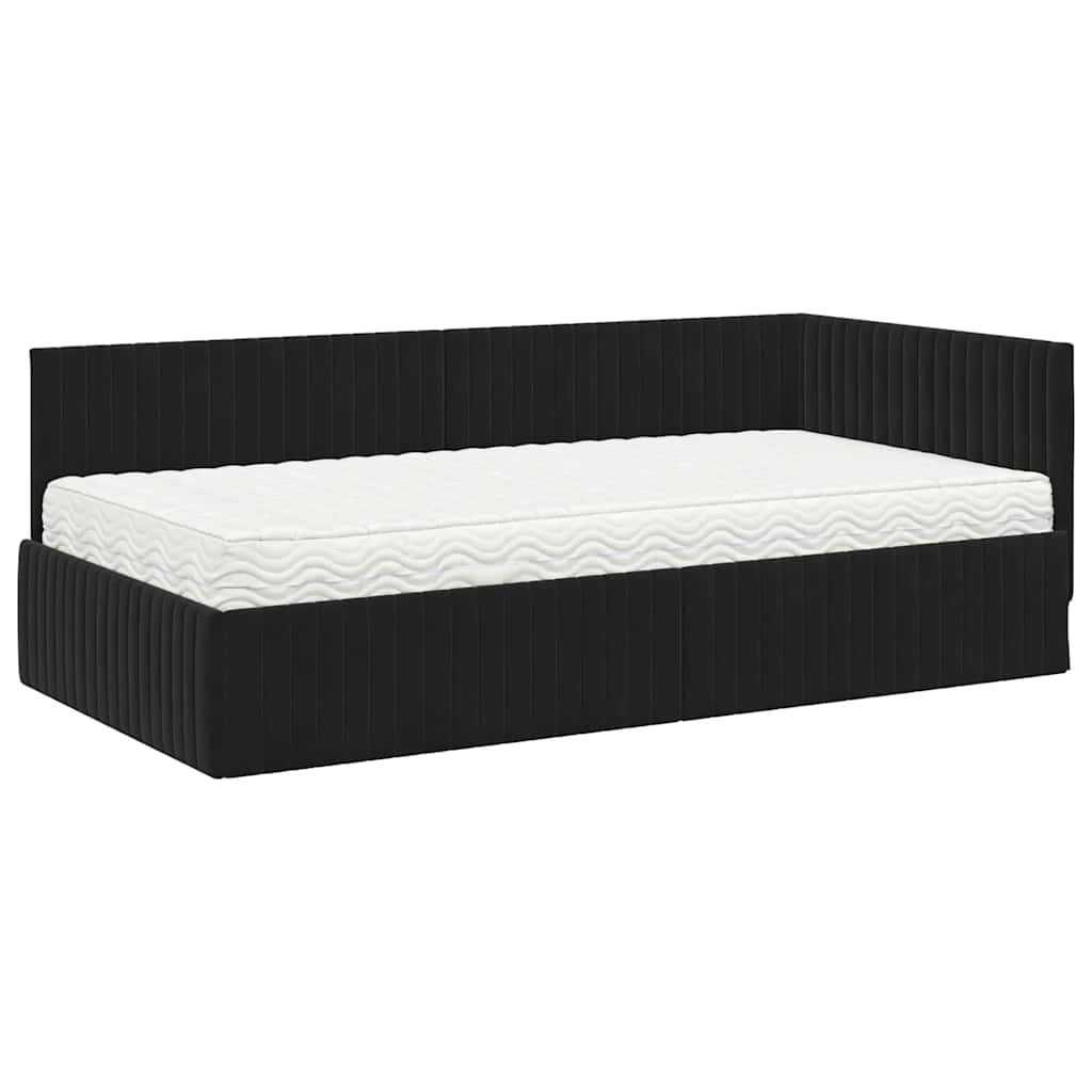 vidaXL Κρεβάτι γωνίας με στρώμα με κεφαλάρι 2 pcs Μαύρο Βελούδο