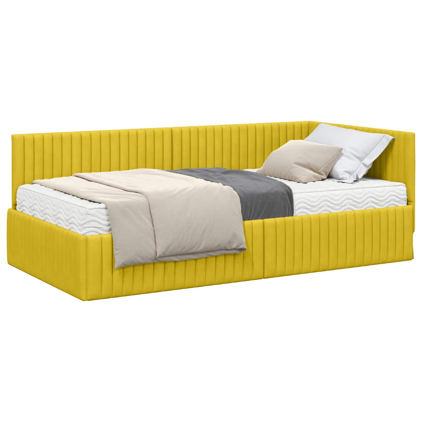 vidaXL Κρεβάτι γωνίας με στρώμα με κεφαλάρι 2 pcs Κίτρινο Βελούδο