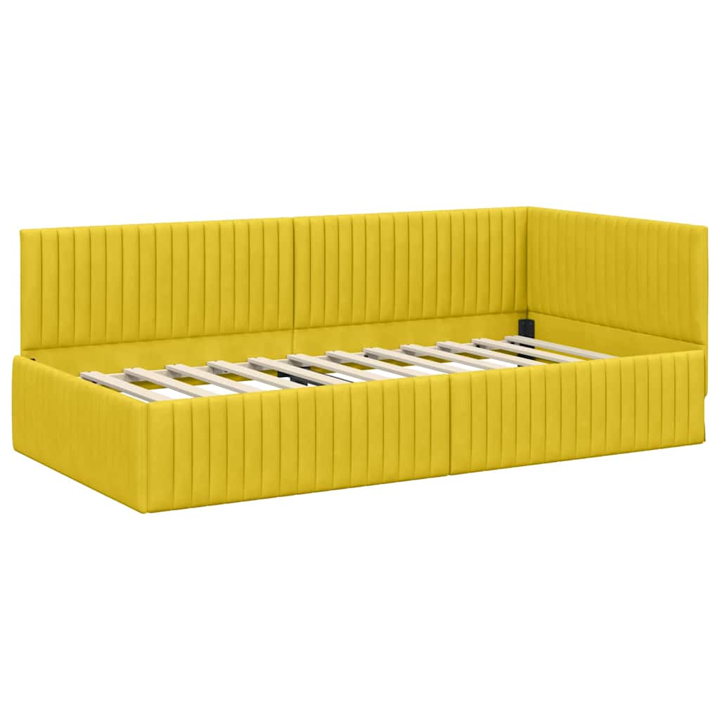 vidaXL Κρεβάτι γωνίας με στρώμα με κεφαλάρι 2 pcs Κίτρινο Βελούδο