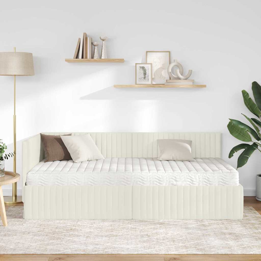 vidaXL Κρεβάτι γωνίας με στρώμα με κεφαλάρι 2 pcs Κρεμ Βελούδο