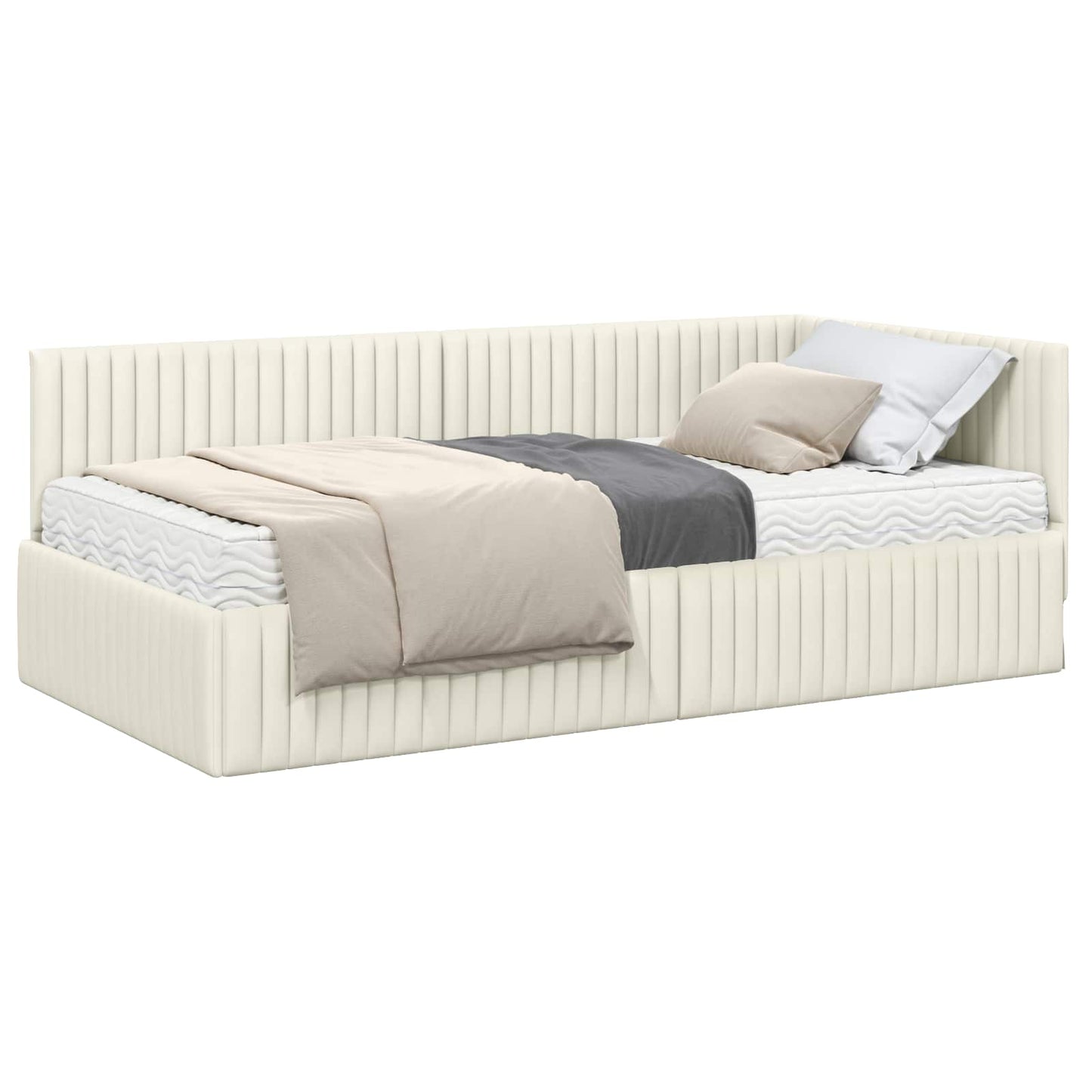 vidaXL Κρεβάτι γωνίας με στρώμα με κεφαλάρι 2 pcs Κρεμ Βελούδο