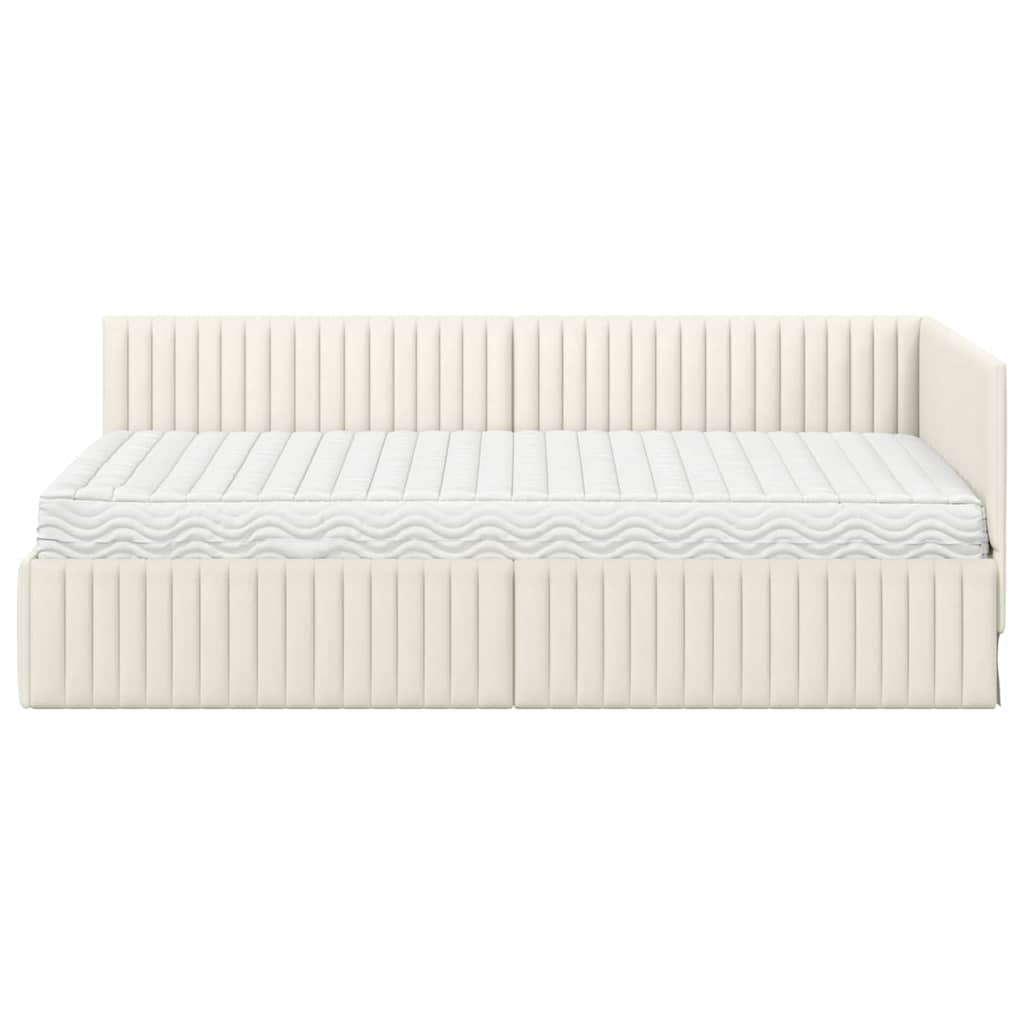 vidaXL Κρεβάτι γωνίας με στρώμα με κεφαλάρι 2 pcs Κρεμ Βελούδο