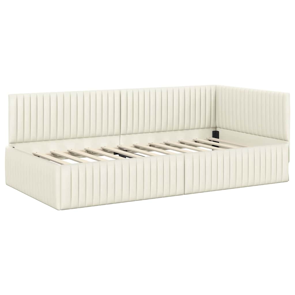 vidaXL Κρεβάτι γωνίας με στρώμα με κεφαλάρι 2 pcs Κρεμ Βελούδο