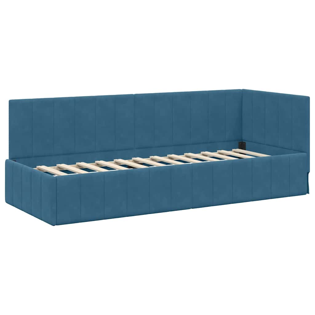 vidaXL Κρεβάτι γωνίας με στρώμα με κεφαλάρι 2 pcs Μπλε Βελούδο
