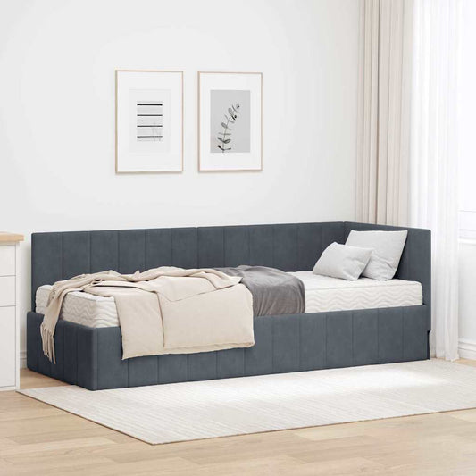 vidaXL Κρεβάτι γωνίας με στρώμα με κεφαλάρι 2 pcs Γκρι Βελούδο
