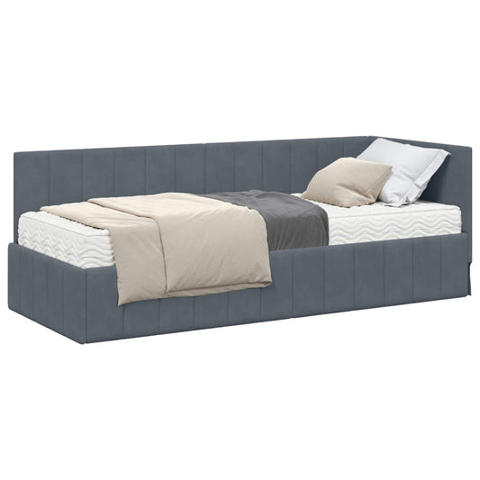 vidaXL Κρεβάτι γωνίας με στρώμα με κεφαλάρι 2 pcs Γκρι Βελούδο