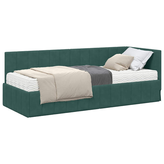 vidaXL Κρεβάτι γωνίας με στρώμα με κεφαλάρι 2 pcs Πράσινο Βελούδο