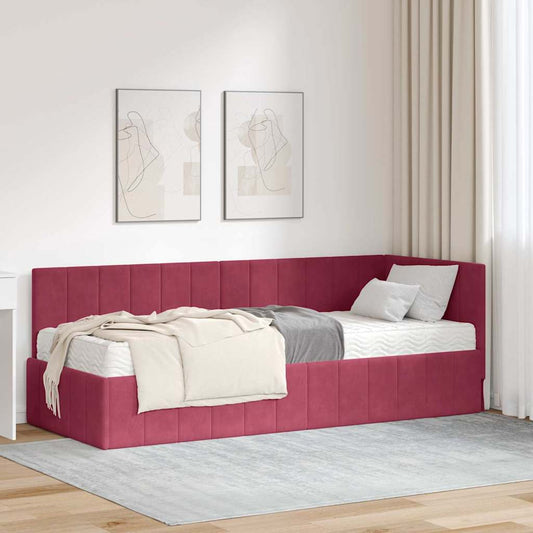 vidaXL Κρεβάτι γωνίας με στρώμα με κεφαλάρι 2 pcs Πράσινο Βελούδο