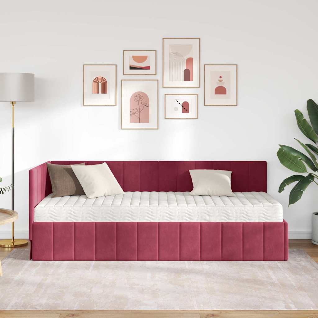 vidaXL Κρεβάτι γωνίας με στρώμα με κεφαλάρι 2 pcs Πράσινο Βελούδο