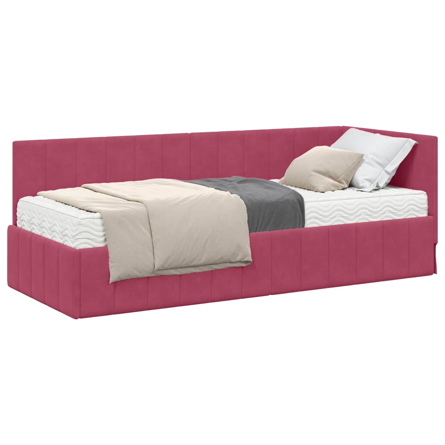 vidaXL Κρεβάτι γωνίας με στρώμα με κεφαλάρι 2 pcs Πράσινο Βελούδο