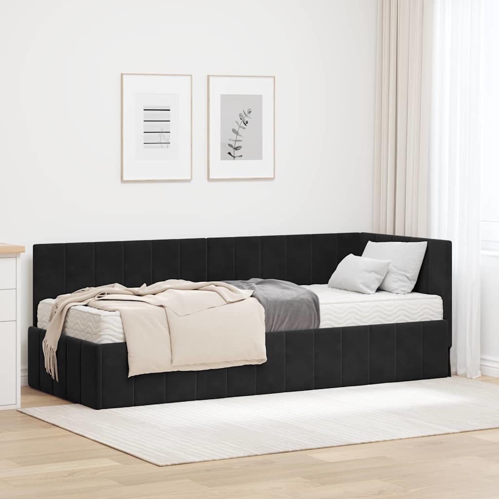 vidaXL Κρεβάτι γωνίας με στρώμα με στρώμα 2 pcs Μαύρο Βελούδο