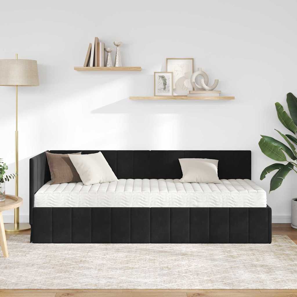 vidaXL Κρεβάτι γωνίας με στρώμα με στρώμα 2 pcs Μαύρο Βελούδο