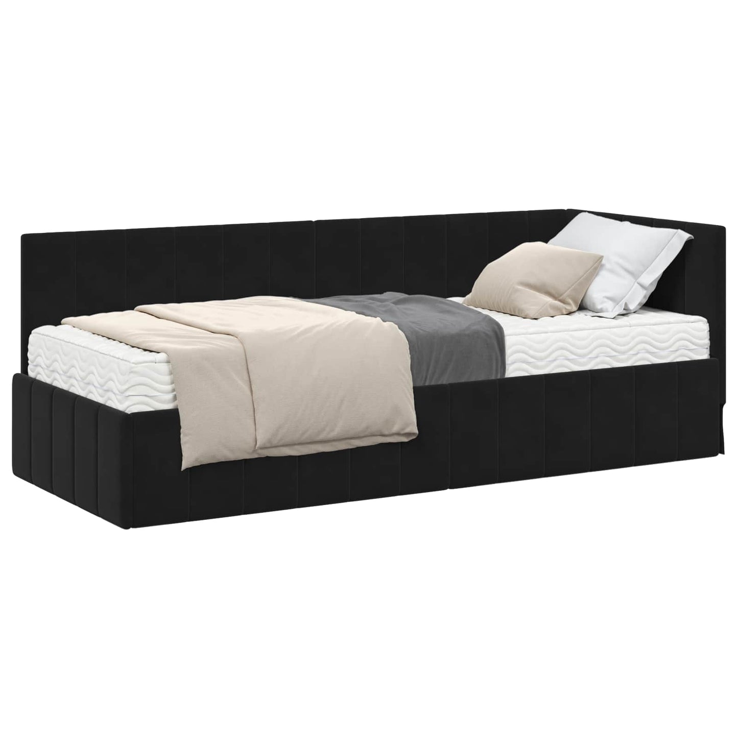 vidaXL Κρεβάτι γωνίας με στρώμα με στρώμα 2 pcs Μαύρο Βελούδο