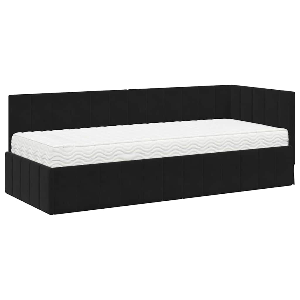 vidaXL Κρεβάτι γωνίας με στρώμα με στρώμα 2 pcs Μαύρο Βελούδο