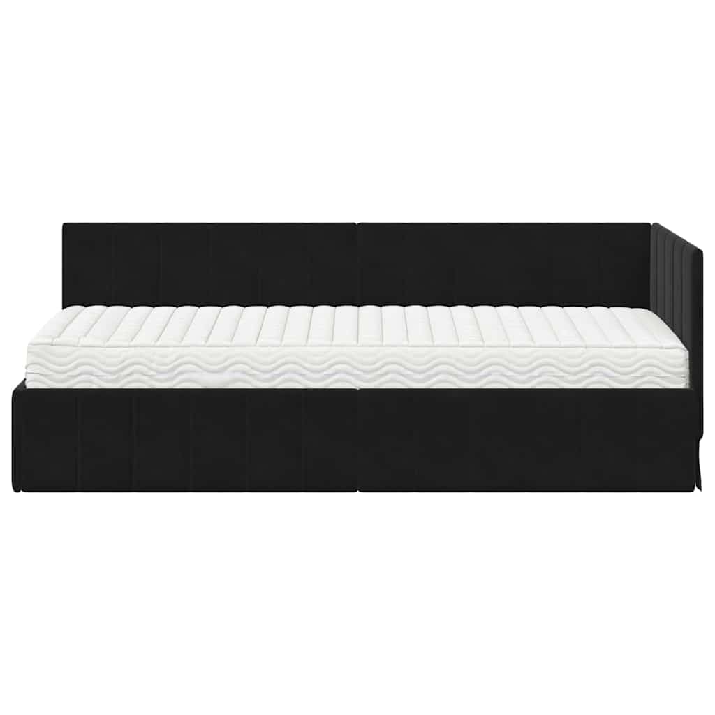 vidaXL Κρεβάτι γωνίας με στρώμα με στρώμα 2 pcs Μαύρο Βελούδο