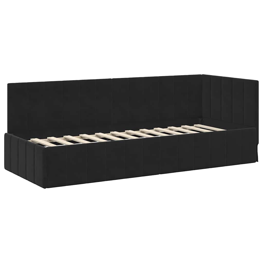 vidaXL Κρεβάτι γωνίας με στρώμα με στρώμα 2 pcs Μαύρο Βελούδο